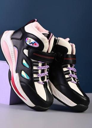 Демисезонні кросівки на дівчинку чорно-рожеві р.27,29,30