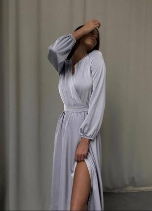 🎨3! шикарна шовкова сукня міді жіноча сіра сірий шовк шелк шелковое серое женское платье