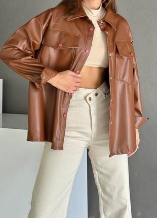 Женская рубашка кожаная рубашка эко кожа куртка кожзам2 фото