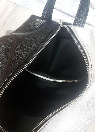 Рюкзак жіночий натуральна шкіра срібний і чорний флотар 17692 фото