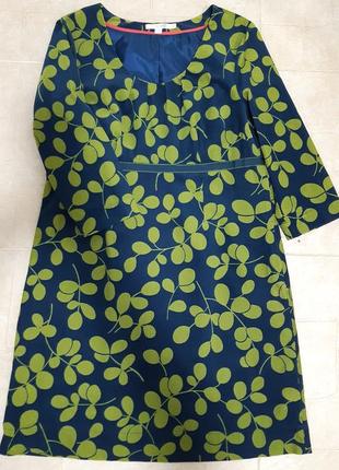 Вельветовое платье boden синего и зеленого цвета с листьями1 фото