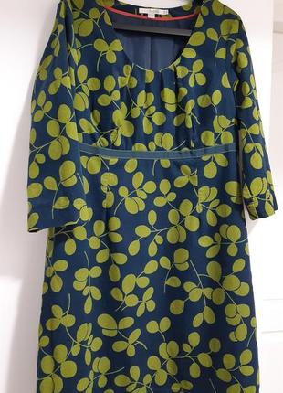 Вельветовое платье boden синего и зеленого цвета с листьями3 фото