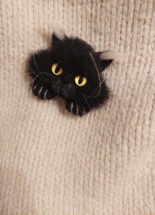 Брошь черный кот - украшение ручной работы7 фото