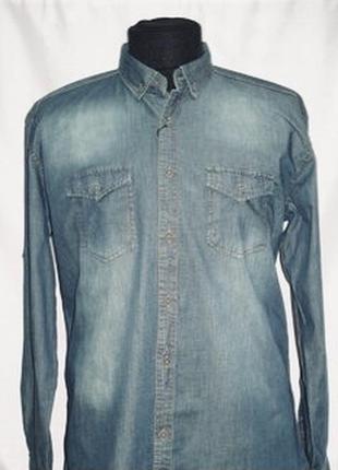 Сорочка джинсова з потертостями, двома кишенями xl