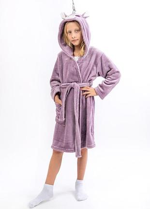 Халат теплый единорог для детей и подростков банный халат на девочку с капюшоном1 фото