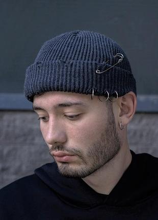 Рвана шапка біні without destroyed темно сіра