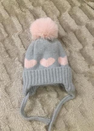 Распродажа!! новая детская зимняя шапка с сердечками