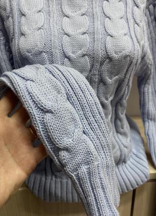 Нежный голубой вязаный свитер с горловиной стойка с узором 🥰🥰🥰5 фото