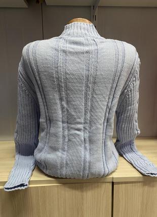 Нежный голубой вязаный свитер с горловиной стойка с узором 🥰🥰🥰6 фото
