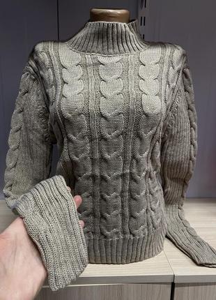 Кофейный теплый вязаный свитер с узором 🥰🥰🥰
