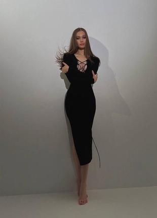 ❤️ неймовірна сукня жіноча чорна шнурівки миди міді женское платье черное