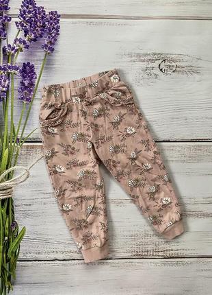 Штани штанці двохнитка трикотажні фірмові пудрові спортивні прогулянкові в квіточки  для дівчинки 92 98 см