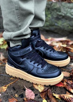 Мужские кроссовки высокие черные nike air force 1 gore-tex black