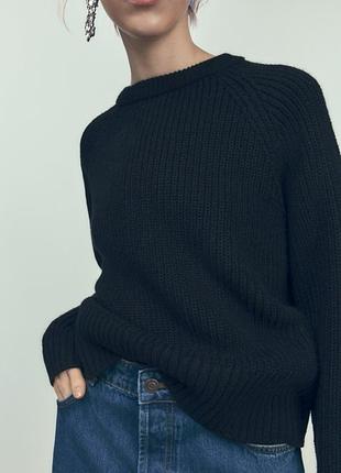 Свитер кофта чёрный вязаный базовый s m zara 3519/104