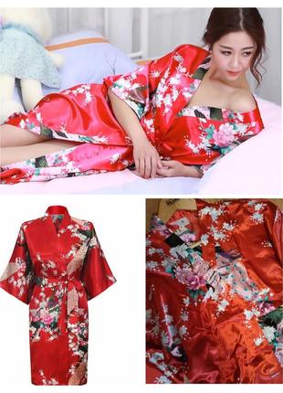 Халат кимоно из искусственного шелка в японском стиле