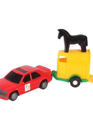 Машинка tigres авто-мерс червоний із причепом і конячкою (39003/39003-4)