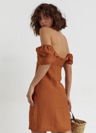 Плаття міні з рукавами-ліхтариками sobe — світло-коричневий колір, s (є розміри)