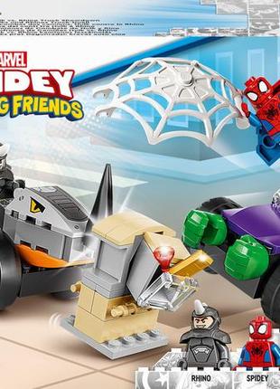 Конструктор lego duplo marvel павук та його чудові друзі битва халка з носорогом на вантажівках (10782)