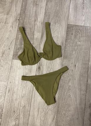Базовый купальник в рубчик хаки primark размер 46-48