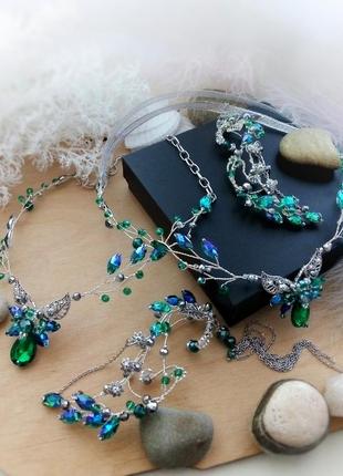 Эльфийская ветка колье ав изумрудный синий зеленый косплей на шею тематическая...