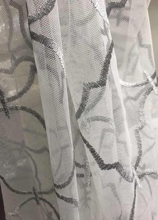 Тюль с серебряным узором ромбами на мягком греке фатине2 фото