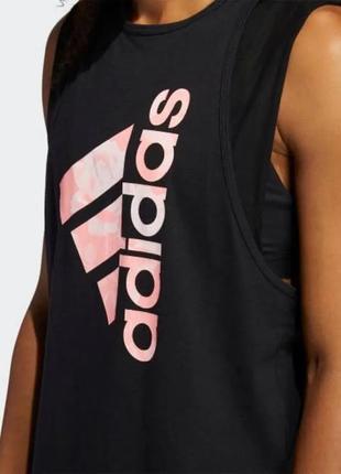 Брендова чорна жіноча майка борцовка для тренувань спорту adidas l з рожевим принтом одяг для спорта тренувань