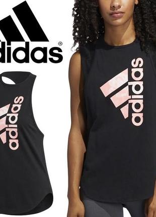 Брендова чорна жіноча майка для тренувань спорту adidas l з рожевим принтом5 фото