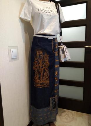 Стильная оригинальная юбка карандаш макси из качественного джинса4 фото