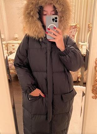 Теплий зимовий пуховик оверсайз з натуральним хутром новий