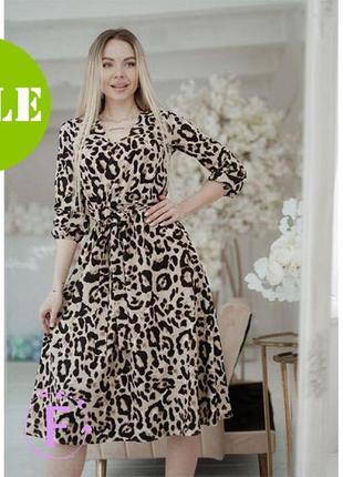 Сукня міді на запах принт леопард "savanna" i норма і батал| розпродаж моделі