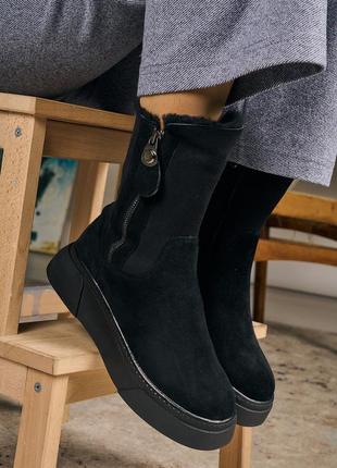 Угги женские замшевые черные ботинки на платформе c35-k780m-s10 brokolli 3275