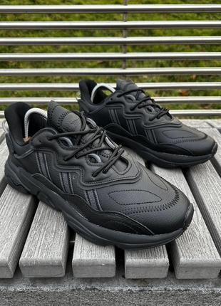 Кроссовки adidas ozweego (черные, кожаные)