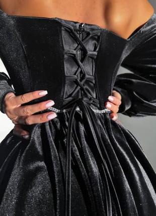 Жіноча ошатна сукня оксамит 30/9/33 плаття чорне вільного крою з відкритими плечами  (42-44 46-48 розміри)4 фото