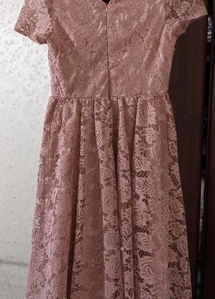 Нарядное платье грязно-розового цвета, кружевное, с подкладкой2 фото