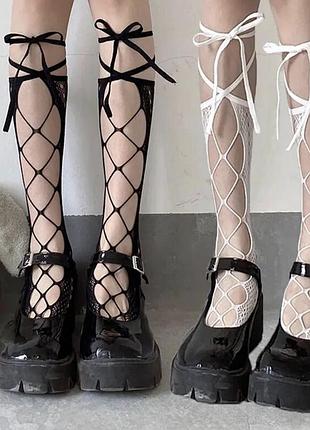 Гольфы с завязками 2 цвета в стиле готика лолита