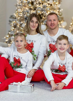 Женская новогодняя пижама,пижама новогодняя с начесом, новолетняя пижама family look