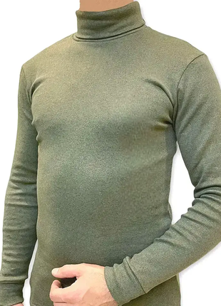 Зимний мужской гольф хаки s-xxl повседневный однотонный термогольф теплый гольф с манжетами зимняя