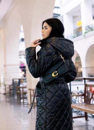 Пальто женское стеганое зимнее  теплое, с капюшоном, бренд, черное7 фото