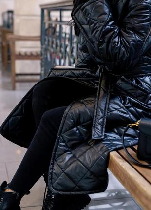 Пальто женское стеганое зимнее  теплое, с капюшоном, бренд, черное6 фото