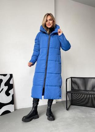 Длинная зимняя теплая куртка пальто с капюшоном в цветах3 фото