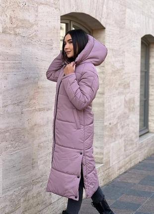 Длинная зимняя теплая куртка пальто с капюшоном в цветах9 фото