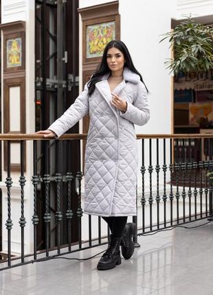 Пальто женское стеганое зимнее теплое, с капюшоном, бренд, серое3 фото