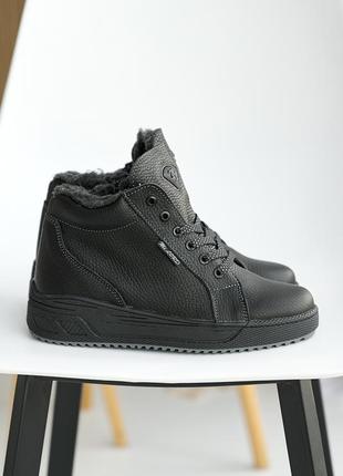 Підліткові зимові чорні черевики на хлопчика,на шнурівці,шкіряні/натуральна шкіра-дитяче взуття зима2 фото