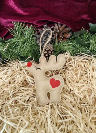 Новогодняя игрушка на елку (олень) с красным носиком3 фото