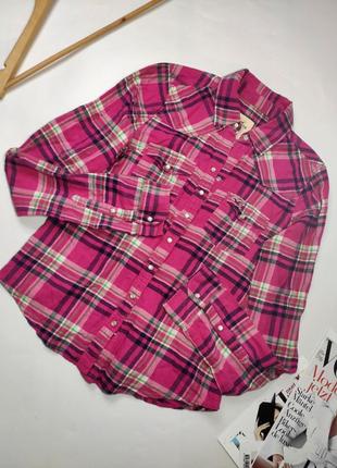 Рубашка женская розового цвета в клетку хлопок от бренда hollister s2 фото