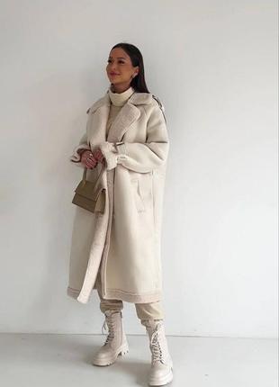 Идеальная женская дубленка пальто 🤌 мех тедди и нубук 🩷9 фото