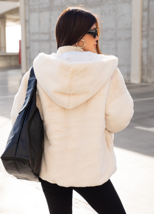 Коротка шубка-куртка з віск.хутро з капюшоном зима вільна 5 кольорів6 фото