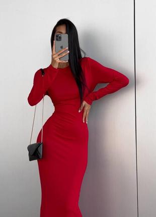 Елегантна довга сукня максі по фігурі в підлогу червона5 фото
