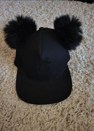 Чорна кепка з вушками міккі маус