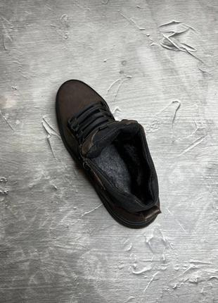 Зимові черевики ecco натуральна шкіра, мужские кожаные зимние ботинки цвет коричневий7 фото